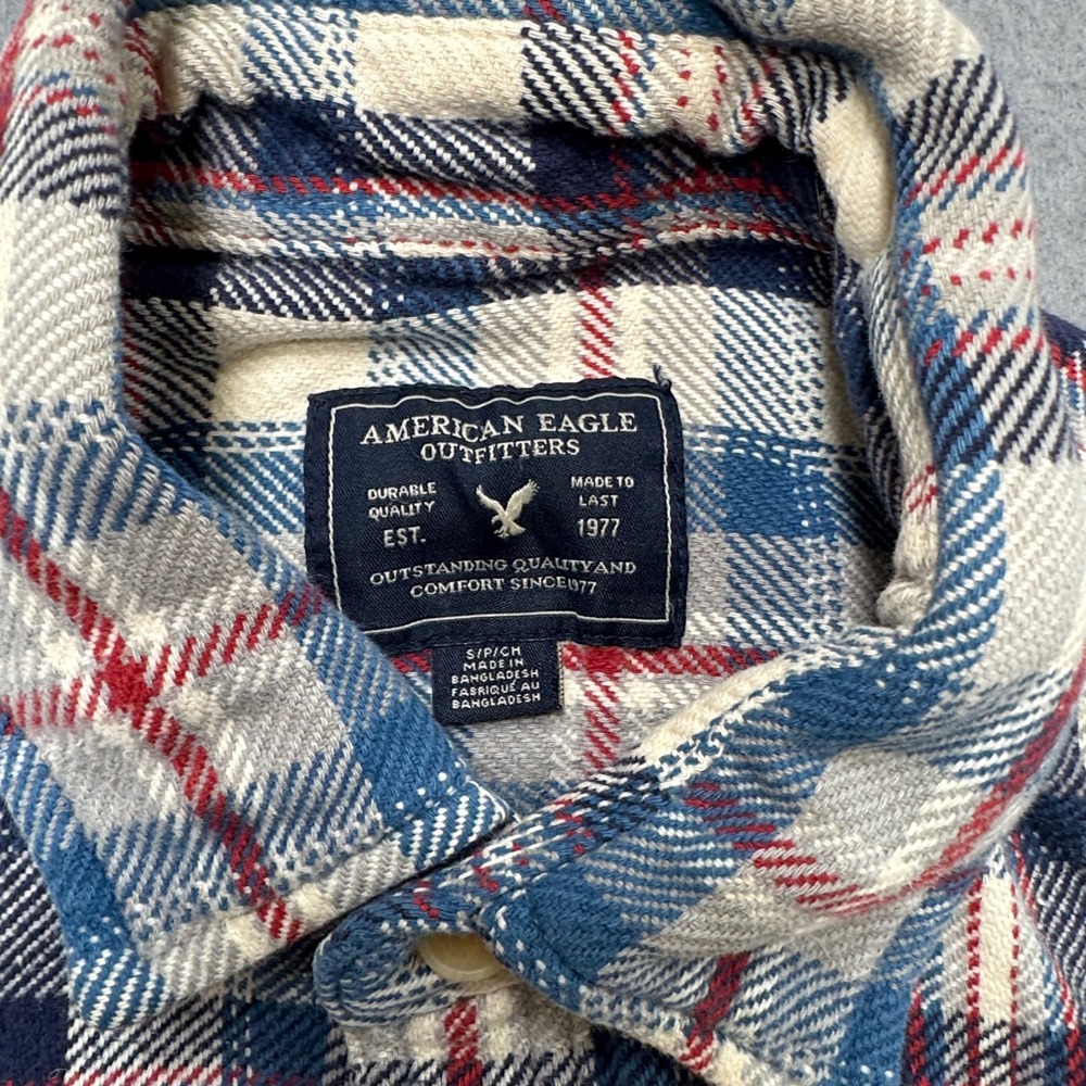 American Eagle Flannel Shirt Men's Small Blue Red Plaid Long Sleeve Button Down - Picture 5 of 5